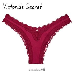 🦋✨ NWT VS Dream Angels Lace-Trim Brazilian Panty in Campari Red (Size Large)